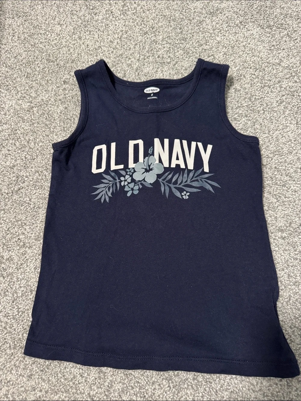 Old Navy Navy Blue Floral Logo Tank Top